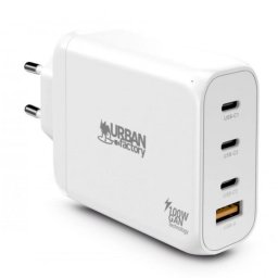 Cargador USB-C GaN 100W Urban Factory GPS14UF 4 Puertos Blanco