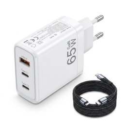 Cargador Dam Electronics GaN 65W USB-C 3 Puertos + Cable 2m Blanco