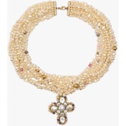 Parfois Collar corto de perlas con cruz decorativa. Blanco