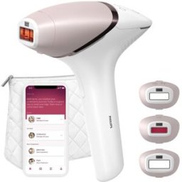 Philips Depiladora IPL Lumea Serie 9000, depilación permanente, uso sin cable, luz pulsada, 3 cabezales, cara y cuerpo, sensor de piel intel. Blanco
