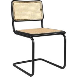 ICONIK INTERIOR Silla de Comedor - Diseño Vintage - Madera y Ratán Natural - Negra - Bastral