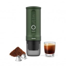 Cafetera Espresso Outin Portátil 7500mAh 20 bares dual cápsulas/molido presión profesional