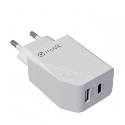 Muvit Cargador de Carga Rápida USB 18W +1 USB-C 20W Blanco
