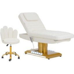 physa Camilla de estética eléctrica con taburete giratorio - 3 motores - 300 W - 188 x 70 x 59 - 80 cm - 200 kg - blanca/dorada 10040823