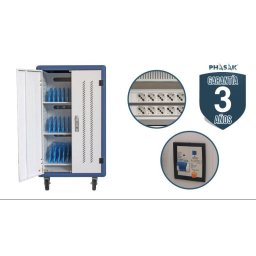 Armario de Seguridad Phasak PHT 3530 30 Dispositivos 3 Ventiladores Blanco y Azul