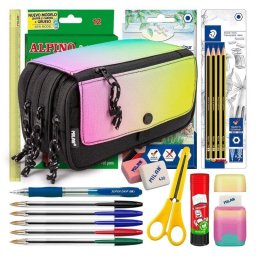 Estuche Escolar Triple Milan Sunset Pack Material Escolar 40 Piezas