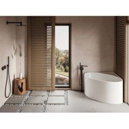 Unique Bañera de esquina ovalada de acrílico - Blanco mate - 176L - 100 x 100 x 58 cm - MARTA