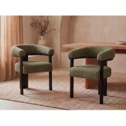 Unique Conjunto de 2 sillas con reposabrazos en tela bouclé y madera de hevea - Verde caqui y negro - LIVELIA