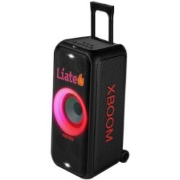 LG Altavoz gran potencia xboom DXL7T 250W para fiestas, karaoke, luces y pantalla LED, Bluetooth, hasta 20h batería, asa telescópica y ruedas. Negro