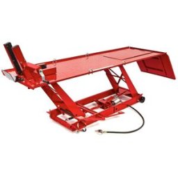 HBM 450 kg Mesa elevadora de motocicleta hidráulica y neumática con abrazadera de rueda delantera de lujo, rojo