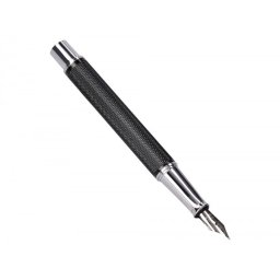 Pluma y estuche belius turbo aluminio textura punteada color negro y plateado tinta azul caja de diseño