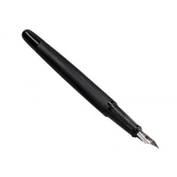 Pluma y frasco de tinta belius origen 1995 aluminio textura cepillada color negro tinta negra caja diseño
