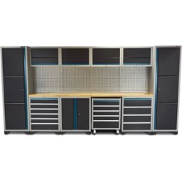 HBM sistema de taller modular profesional deluxe, 16 piezas, negro azul