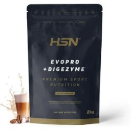 HSN Evopro (mezcla proteínas premium) + DigeZyme® 2kg café con leche - Proteínas Liberación Secuencial - Polvo - 67 Servicios