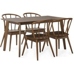 VS Venta-stock Juego de mesa 140x80 cm y 4 sillas de comedor Brisa color Nogal