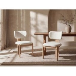Unique Set de 2 sillas en tela bouclé y madera de hevea - Blanco - WILANA