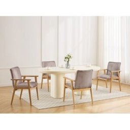 Unique Conjunto de 2 sillas con reposabrazos de pana y madera de hevea - Topo - FILDON