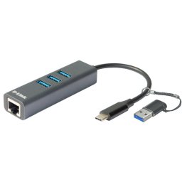 D-Link DUB-2332 Adaptador USB-C/USB a Gigabit Ethernet con 3 Puertos USB 3.0 PD 60W