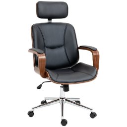 Vinsetto Silla de Oficina de Cuero PU con Reposacabezas Extraíble Negro