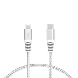 Ksix Cable de Carga Trenzado USB-C a Lightning PD Carga Ultra Rápida 60W 2m Blanco