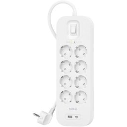 Belkin Connect Regleta con Protección contra Sobretensiones de 8 Enchufes USB-C y USB Blanco