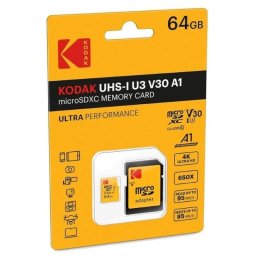 Tarjeta MicroSD Kodak Ultra Performance 64 GB UHS-I U3 V30 A1 con Adaptador