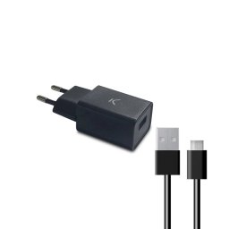 Ksix 10 W Cargador De Red, Usb-a + Cable Usb-a A Micro-usb 1 M, Negro