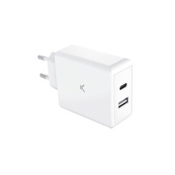 Ksix Gan 65 W Cargador De Red, Pps, Power Delivery, Carga Ultra Rápida, Compatible Portátil Y Móvil, 1xusb-a + 1xusb-c, Blanco