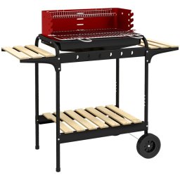 Outsunny Barbacoa De Carbón Con Ruedas Parrilla Ajustable En Altura Rojo