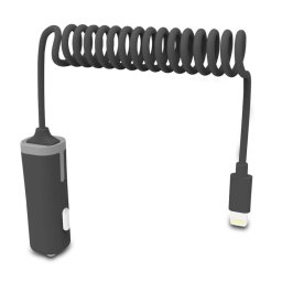 Muvit Cargador de Coche con Cable Rizado Lightning MFI 2.4A 1.8m Negro