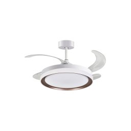 Bel Air Kigali Mini Ventilador de Techo con Luz y Mando a Distancia 48W 91cm 4 Aspas Retráctiles Blanco/Marrón