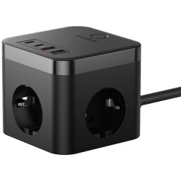 Baseus PowerCombo Cube Regleta Estación de Carga GaN 30W 3 Tomas con Protección 1.5m Negra