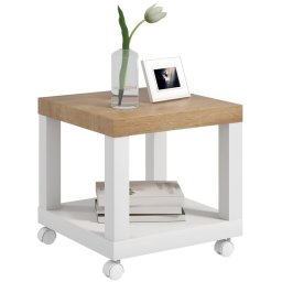 Homcom Mesita Auxiliar Con Ruedas Estante Abierto 40x40x40 Cm Natural Y Blanco