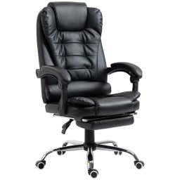 Homcom Silla De Oficina Reclinable Con Altura Ajustable Tapizada En Pu Negro