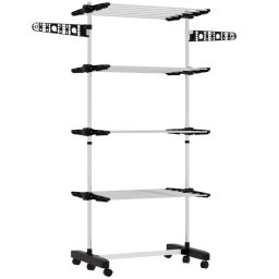 Homcom Tendedero Vertical Plegable de 4 Niveles con 6 Ruedas Negro y Plata
