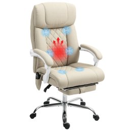 Homcom Silla De Oficina Con Masaje Reclinable Con Altura Ajustable Beige