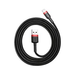 Cable Baseus Cafule Lightning 1 m USB-A 2.4A 480 Mbps Nylon Resistente Negro/Rojo
