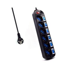 Regleta Ewent EW3851 6 tomas Schuko 3500W interruptores independientes cable 1,5m negra