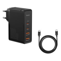 Cargador Baseus GaN2 Pro 100W 2 USB-C 2 USB-A, carga rápida y cable USB-C 1m incluido