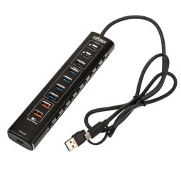 Nitro Concepts HUB 10-Port Hybrid HUB con USB-C USB 3.1 y USB de Carga para Simulación Racing Negro