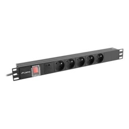 PDU Lanberg PDU-05E-0200-BK 5 salidas Tipo E 1U Horizontal 2m Aluminio Negro Protección Sobretensiones