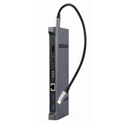 Hub Gembird 9 puertos USB 3.2 Gen 1 5Gbps modelo A-CM-COMBO9-02 Extras HDMI/DisplayPort/VGA/Gigabit/Card Reader/PD 87W