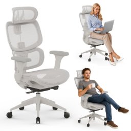SENSE7 Nobu Silla de Escritorio Ergonómico Ajustable Transpirable Blanco/Gris claro