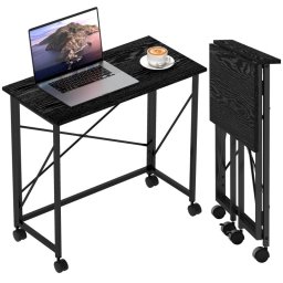 Homcom Escritorio Plegable Con Ruedas Para Espacios Pequeños 80x40x75 Cm Negro