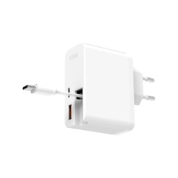 Ksix 65W con USB-C Power Delivery Cargador Ultrarrápido, USB-A Quick Charge y Cable Retráctil USB-C Integrado