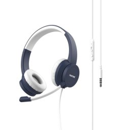 Auriculares Pantone PT-WDH002N con cable Jack 3.5 mm para oficina y centro de llamadas con micrófono boom azul