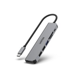 Hub UNITEK 7 puertos USB 3.2 Gen 1 Type-C modelo uHUB S7+ 100 W lector tarjetas y HDMI