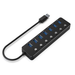 Hub Gembird 7 puertos 5000 Mbit/s modelo UHB-U3P7P-01 con botones e indicadores LED