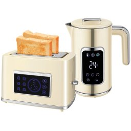 Homcom Set Hervidor De Agua 1,7l 2200w Y Tostadora Pan 6 Niveles Tostado Crema