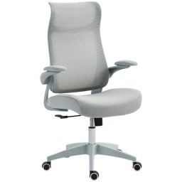 Homcom Silla De Oficina Giratoria De Malla Soporte Lumbar Y Reposabrazos Gris